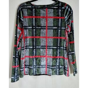 Renuar Plaid Long Sleeve Top Knit Crew Neck Size S/P